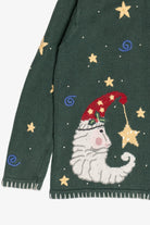 Vintage Whimsical Santa Moon Stars & Swirls Ugly Christmas Cardigan (1990s)