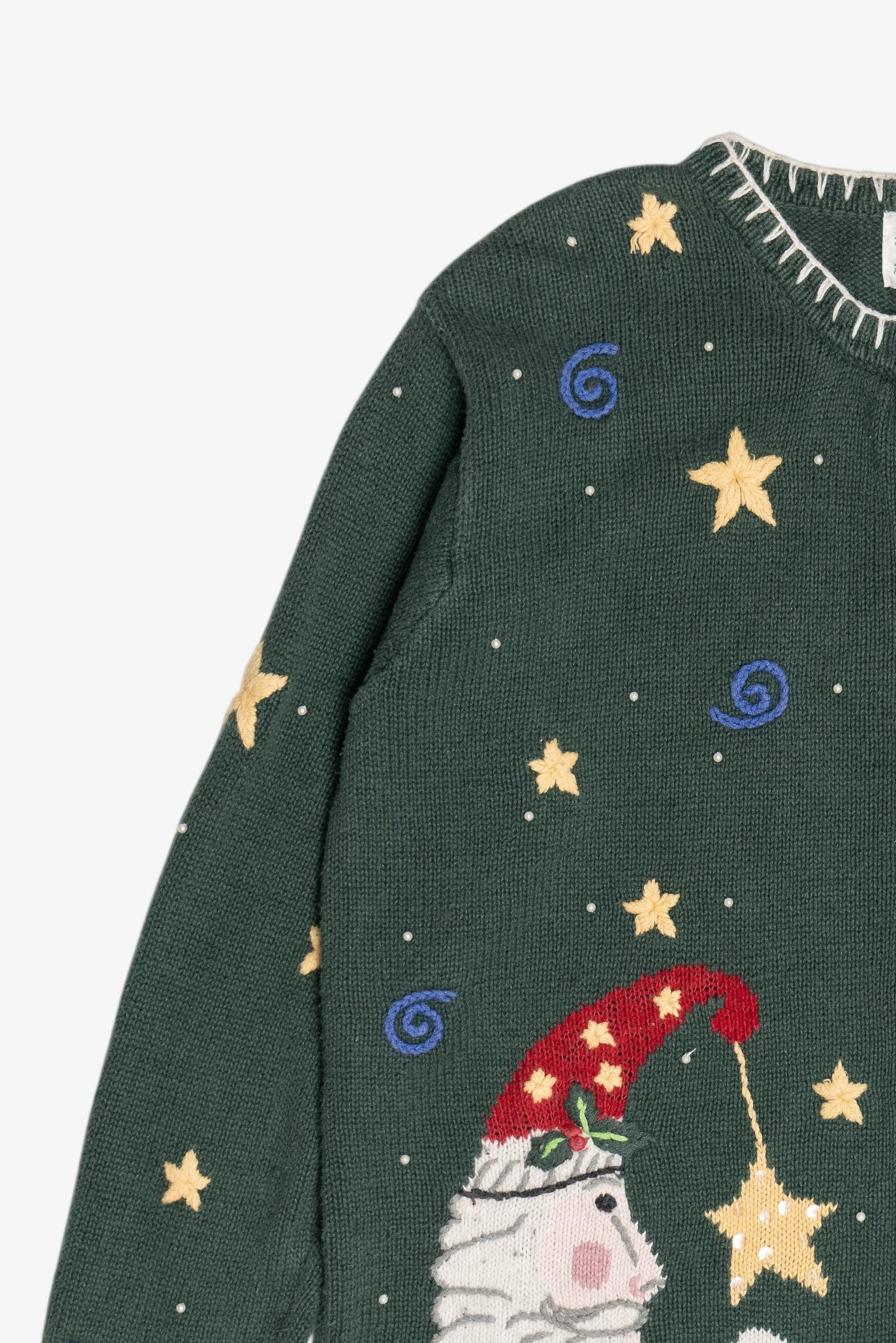 Vintage Whimsical Santa Moon Stars & Swirls Ugly Christmas Cardigan (1990s)