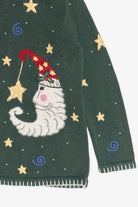 Vintage Whimsical Santa Moon Stars & Swirls Ugly Christmas Cardigan (1990s)