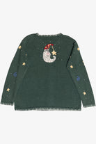 Vintage Whimsical Santa Moon Stars & Swirls Ugly Christmas Cardigan (1990s)
