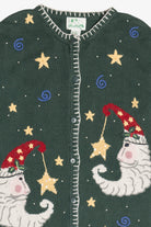 Vintage Whimsical Santa Moon Stars & Swirls Ugly Christmas Cardigan (1990s)