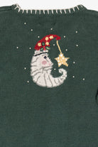 Vintage Whimsical Santa Moon Stars & Swirls Ugly Christmas Cardigan (1990s)