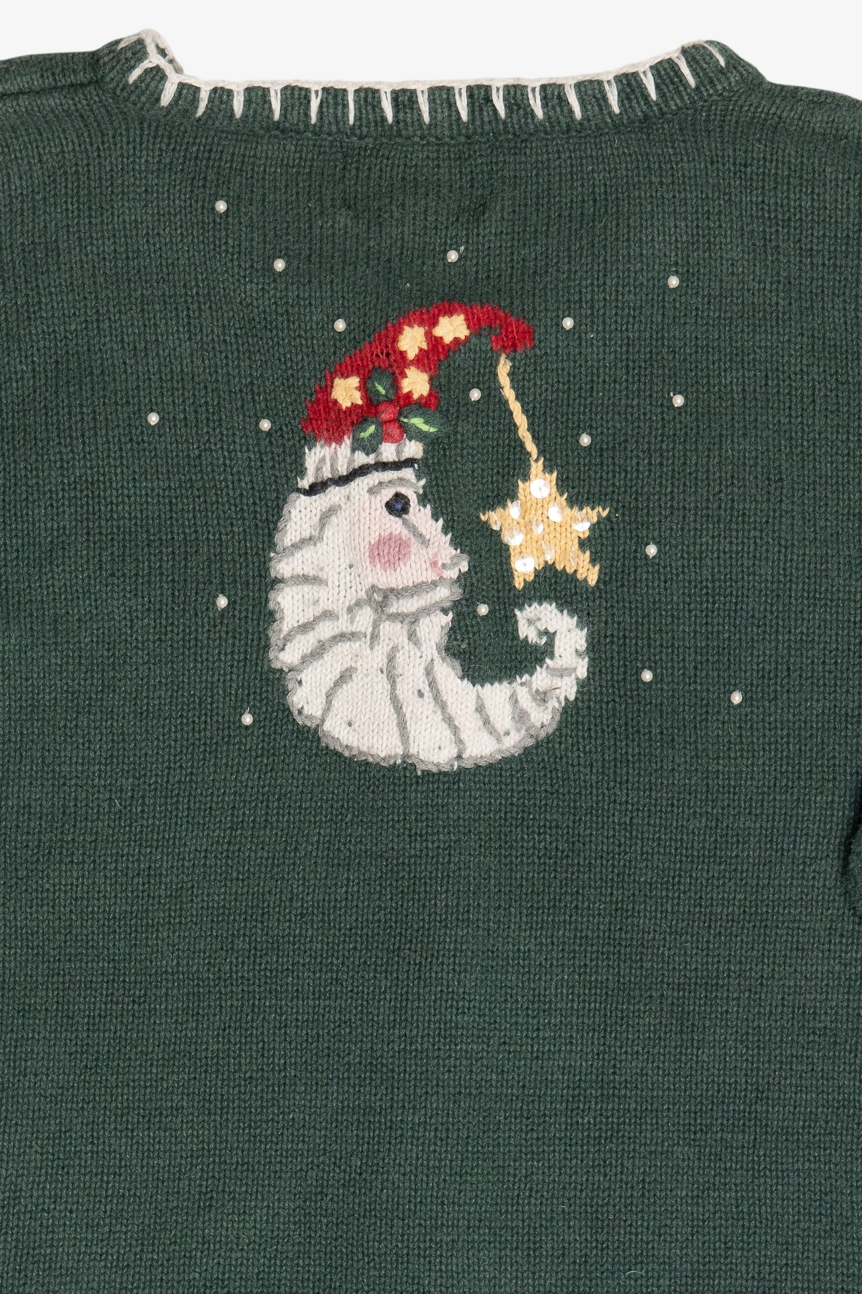 Vintage Whimsical Santa Moon Stars & Swirls Ugly Christmas Cardigan (1990s)