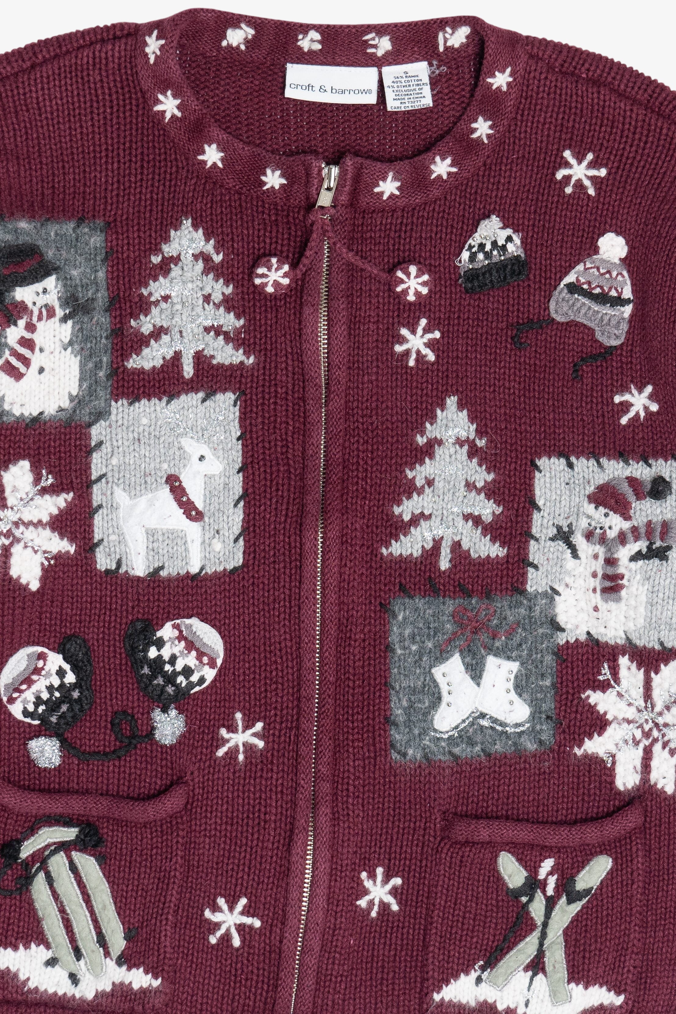 Vintage Snow Day Activities Croft & Barrow Ugly Christmas Sweater (1990s)