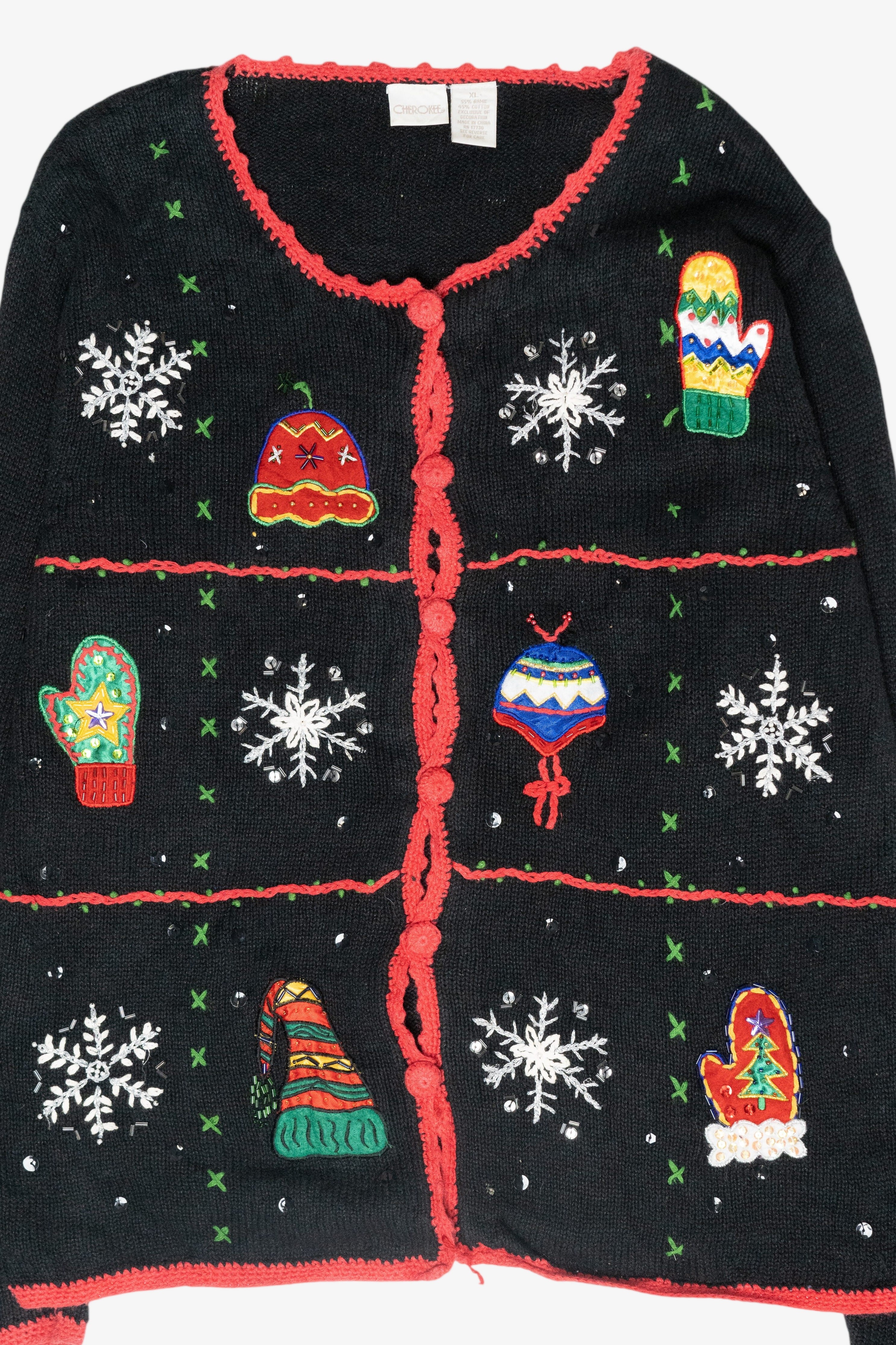 Hats and Mittens Vintage Ugly Christmas Cardigan (1990s)