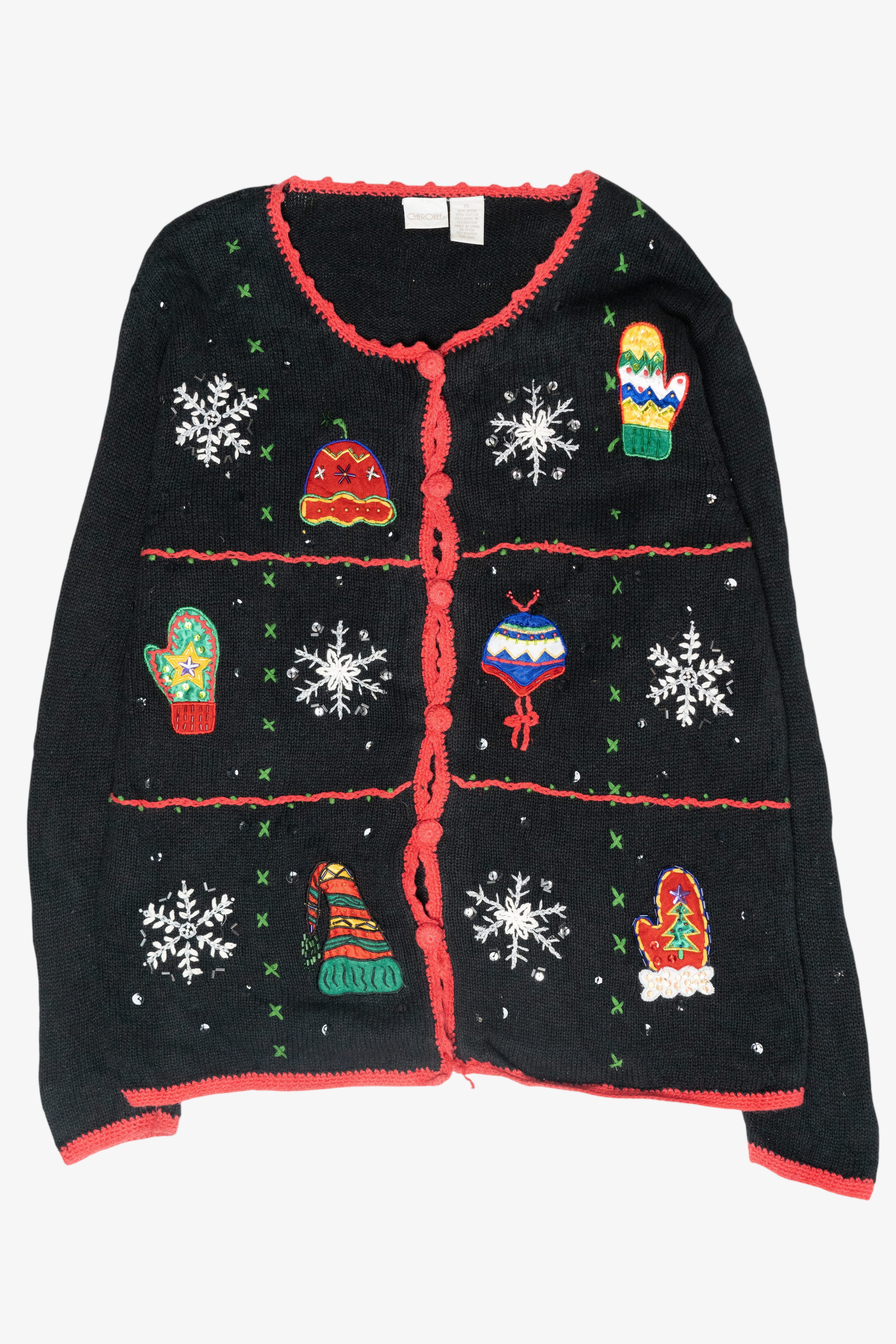 Hats and Mittens Vintage Ugly Christmas Cardigan (1990s)