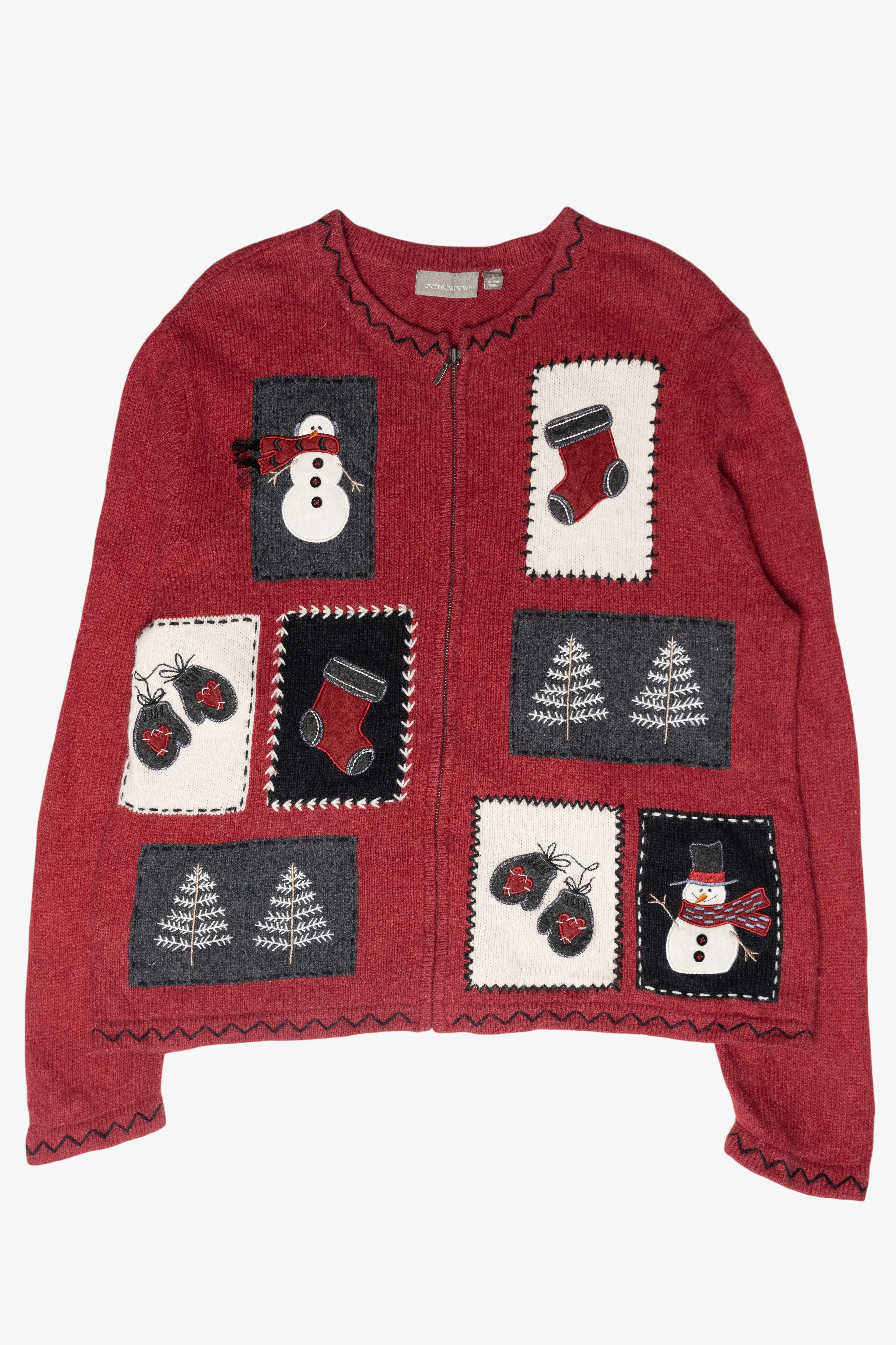 Cozy Snowmen Vintage Ugly Christmas Zip Cardigan (2000s)