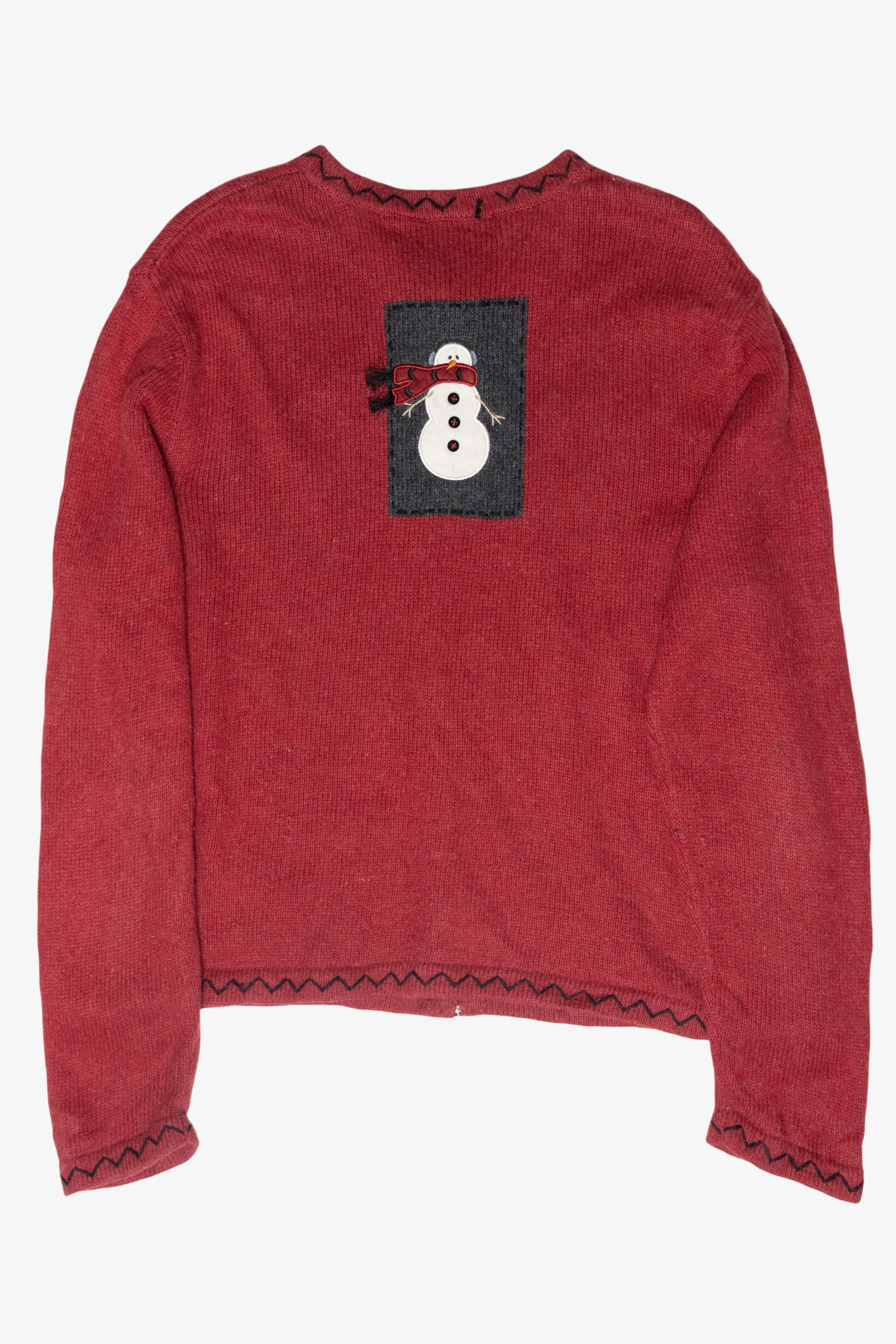Cozy Snowmen Vintage Ugly Christmas Zip Cardigan (2000s)
