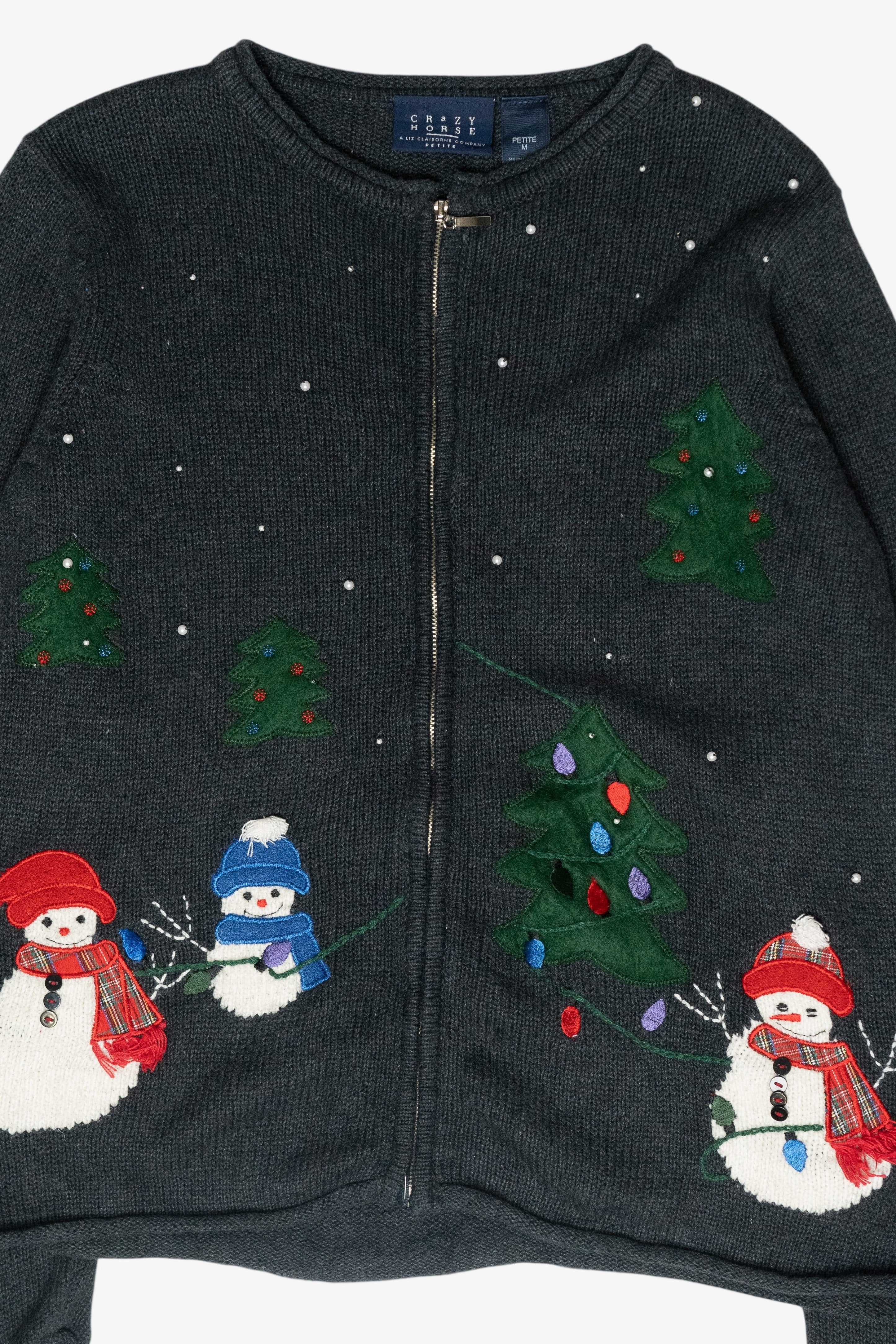 Snowmen Vintage Ugly Christmas Zip Cardigan (2000s)