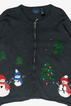 Snowmen Vintage Ugly Christmas Zip Cardigan (2000s)