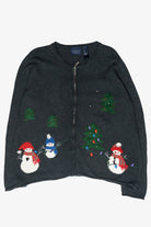 Snowmen Vintage Ugly Christmas Zip Cardigan (2000s)