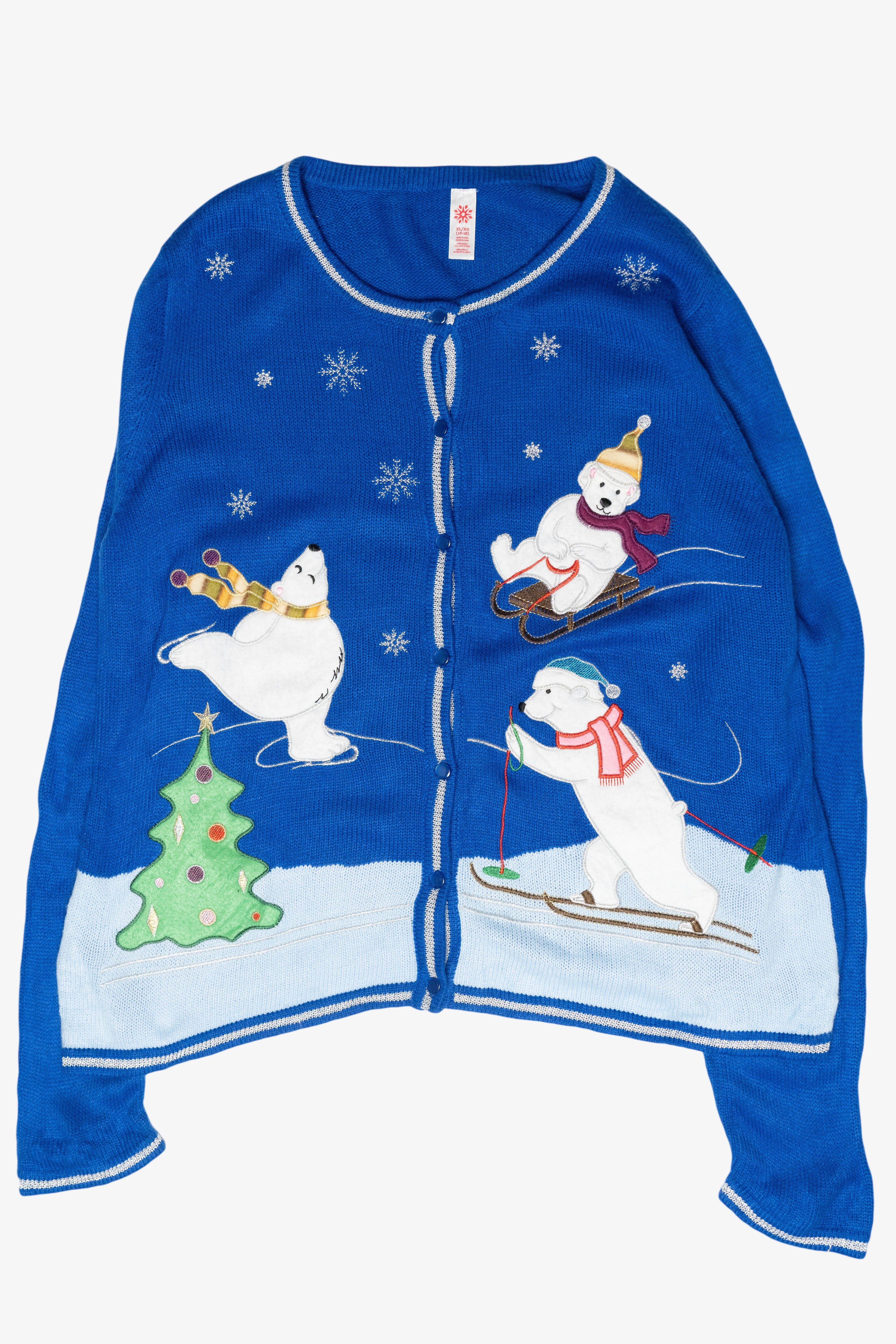 Winter Sports Polar Bears Vintage Ugly Christmas Sweater (2000s)