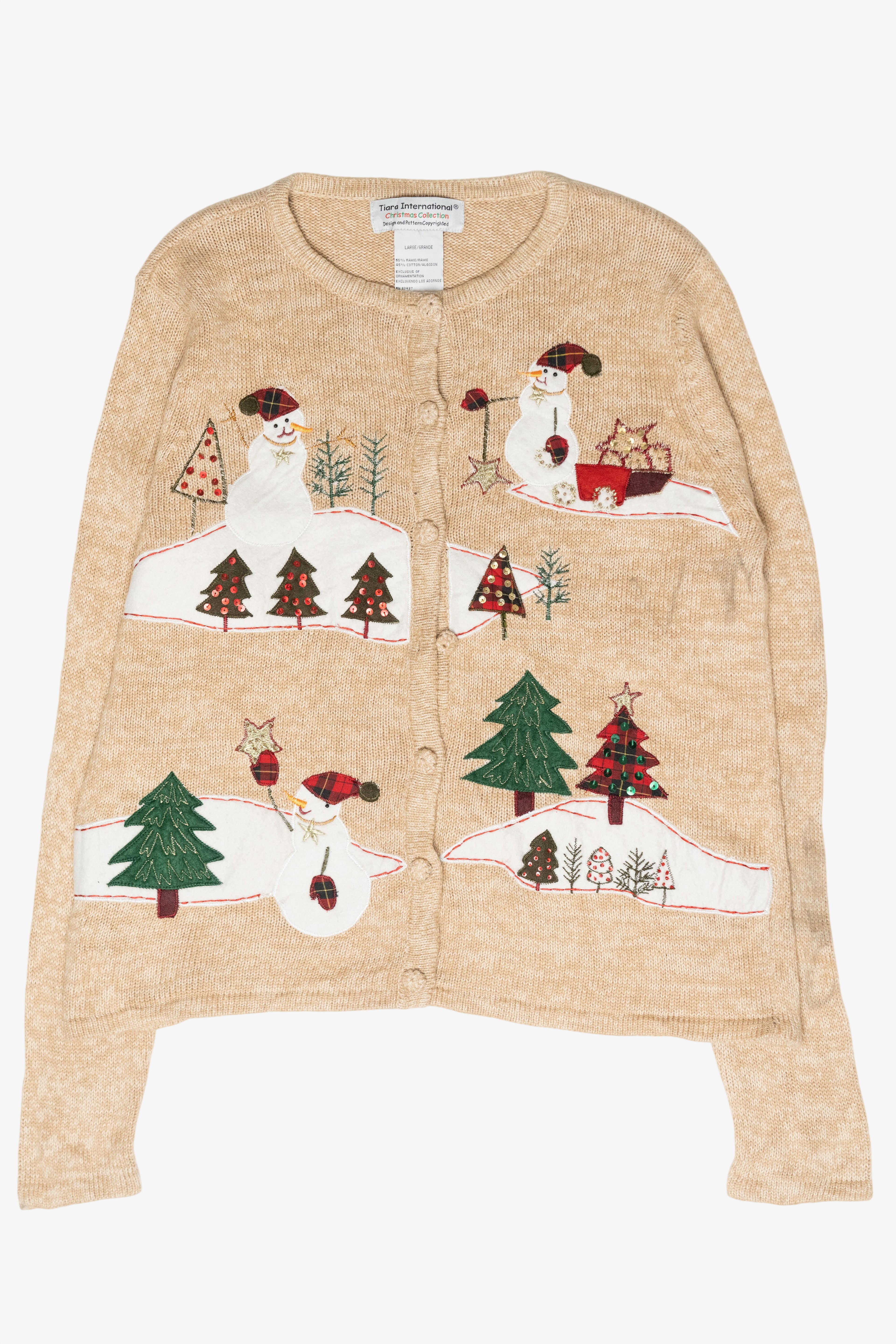 Winter Scene Snowmen Vintage Ugly Christmas Sweater (2000s)