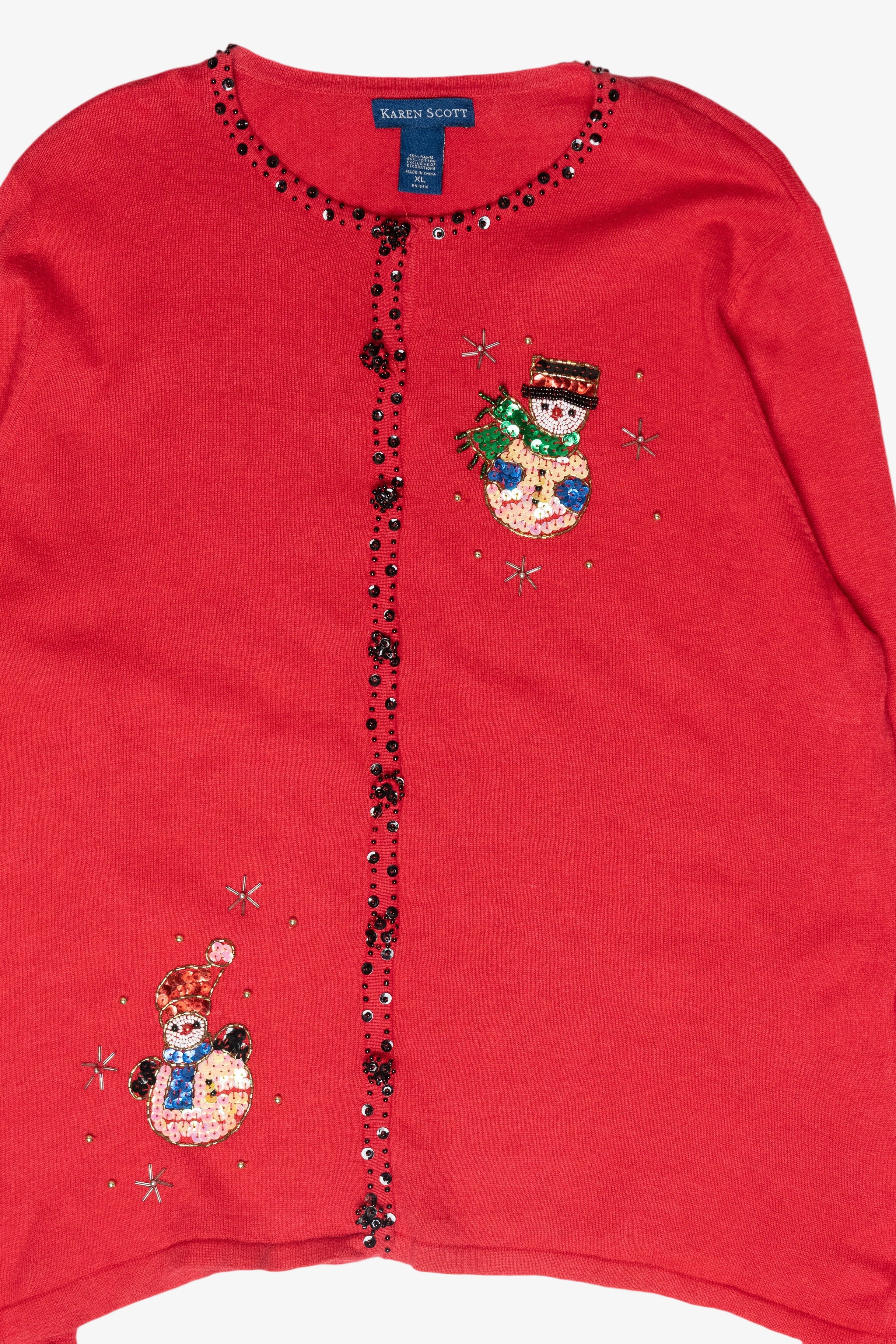 Beaded Snowmen Vintage Ugly Christmas Sweater (2000s)