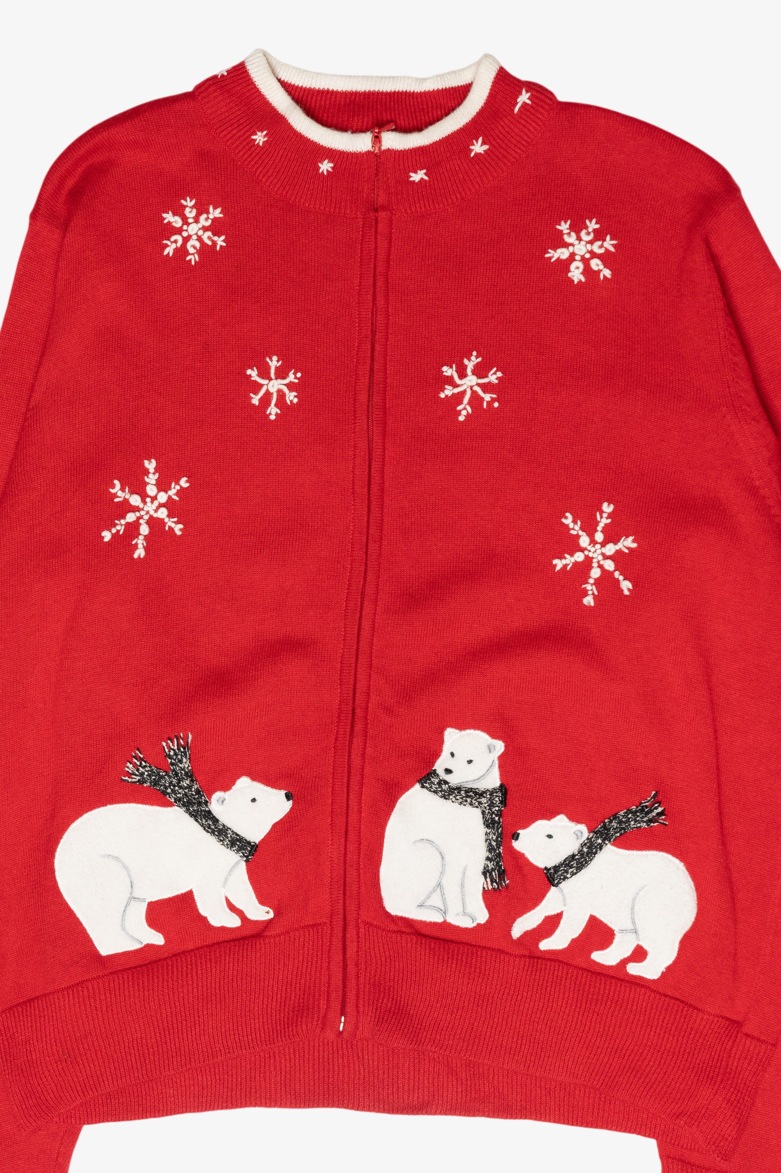 Polar Bears Vintage Ugly Christmas Zip Cardigan (2000s)