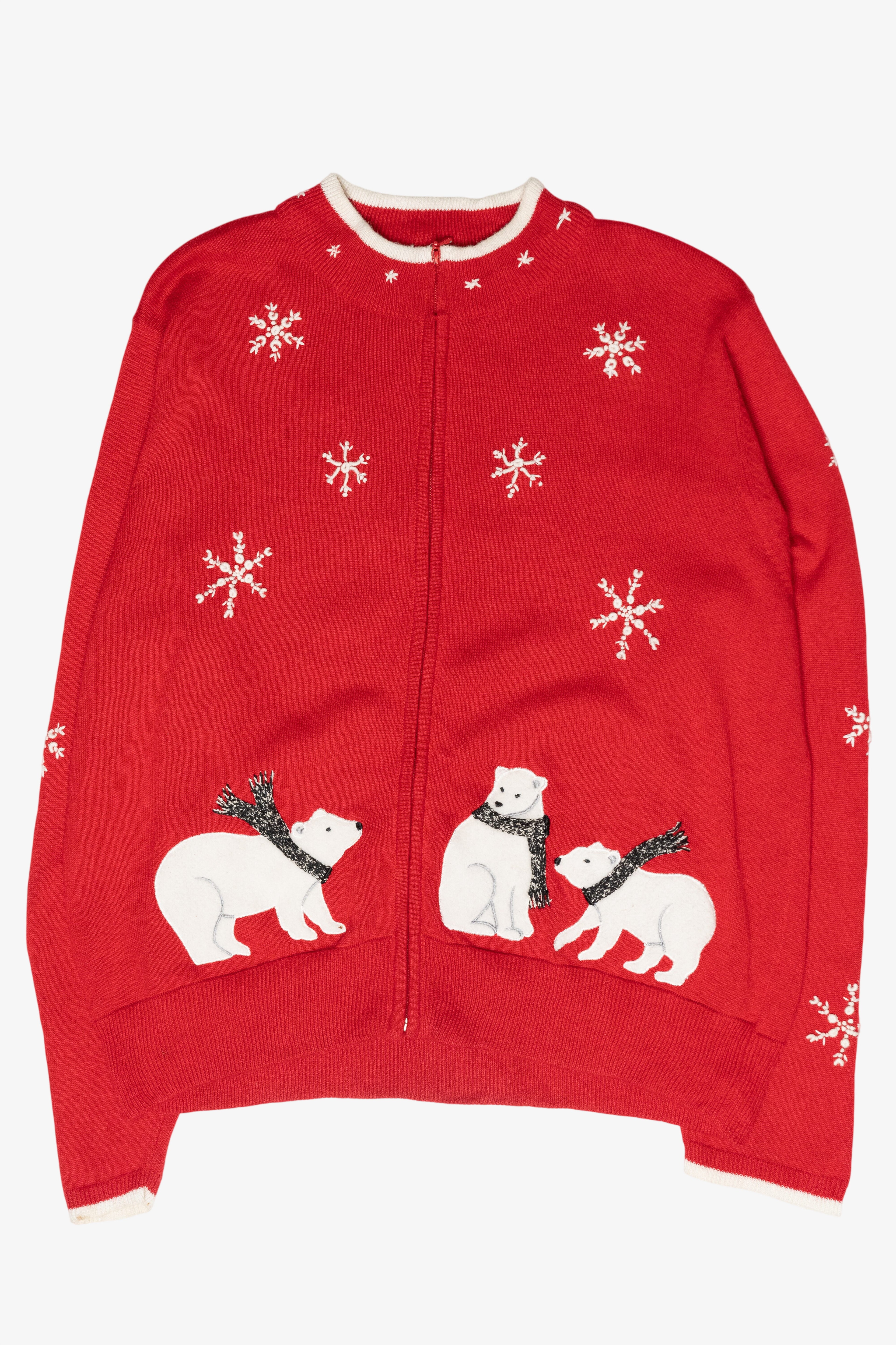 Polar Bears Vintage Ugly Christmas Zip Cardigan (2000s)