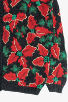 Vintage Hand Knit Poinsettia Ugly Christmas Sweater (1990s)