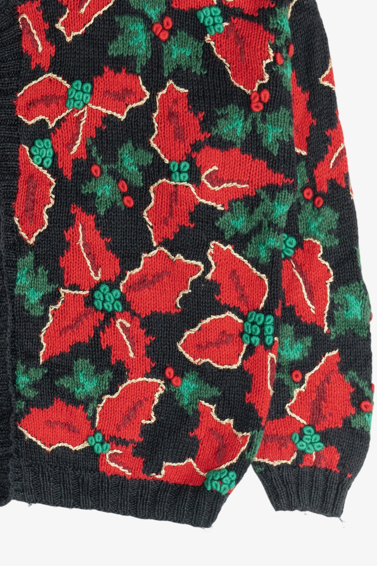 Vintage Hand Knit Poinsettia Ugly Christmas Sweater (1990s)