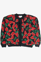 Vintage Hand Knit Poinsettia Ugly Christmas Sweater (1990s)