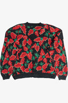 Vintage Hand Knit Poinsettia Ugly Christmas Sweater (1990s)
