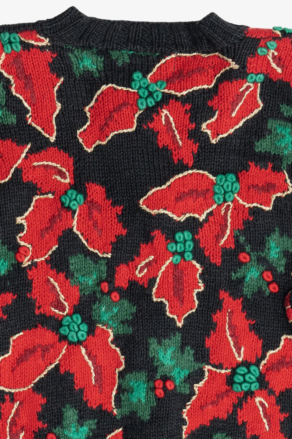 Vintage Hand Knit Poinsettia Ugly Christmas Sweater (1990s)