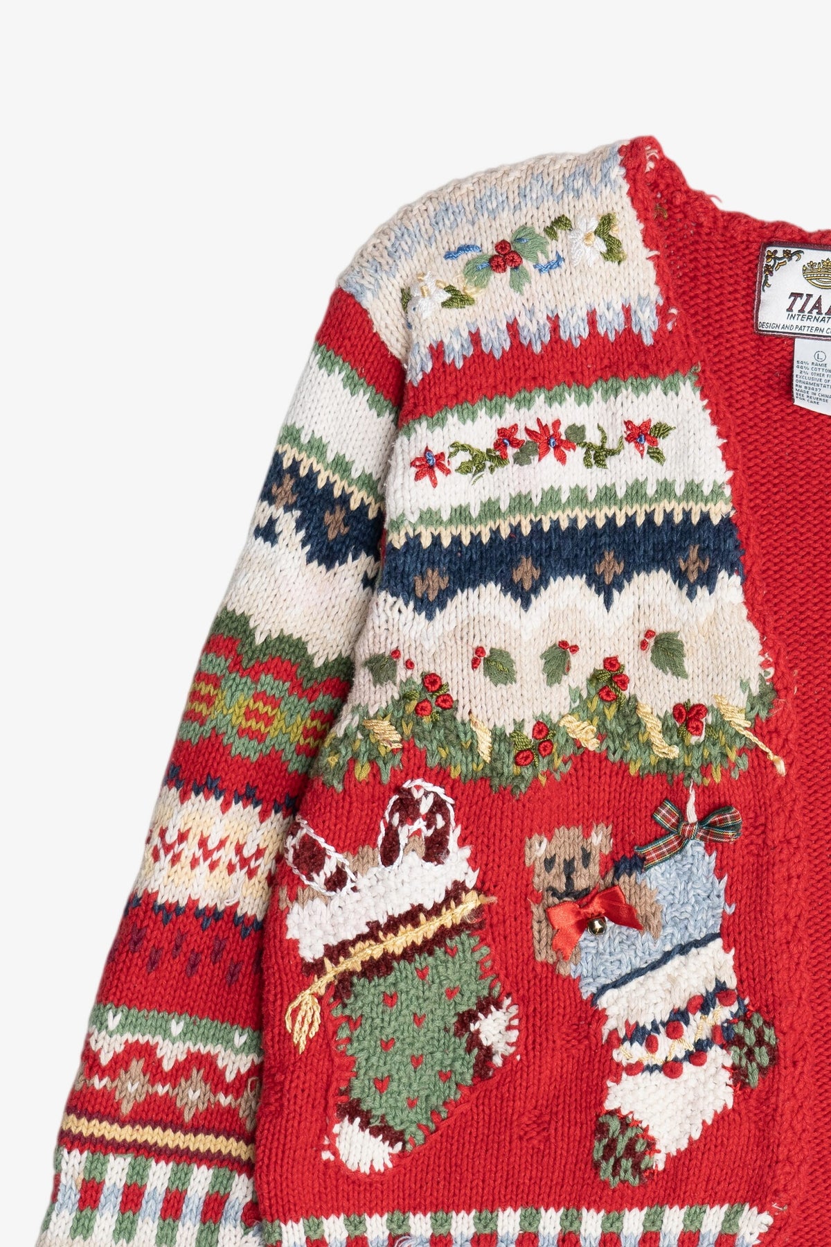 Vintage Stockings Open Front Cardigan Ugly Christmas Sweater (1990s)