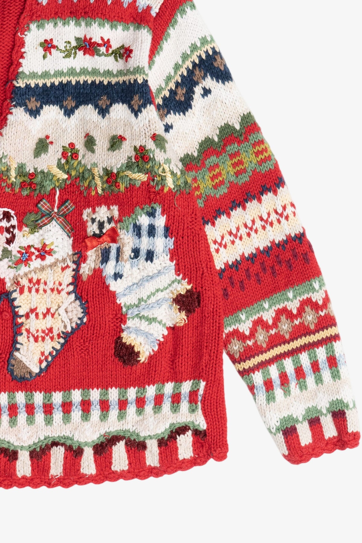 Vintage Stockings Open Front Cardigan Ugly Christmas Sweater (1990s)