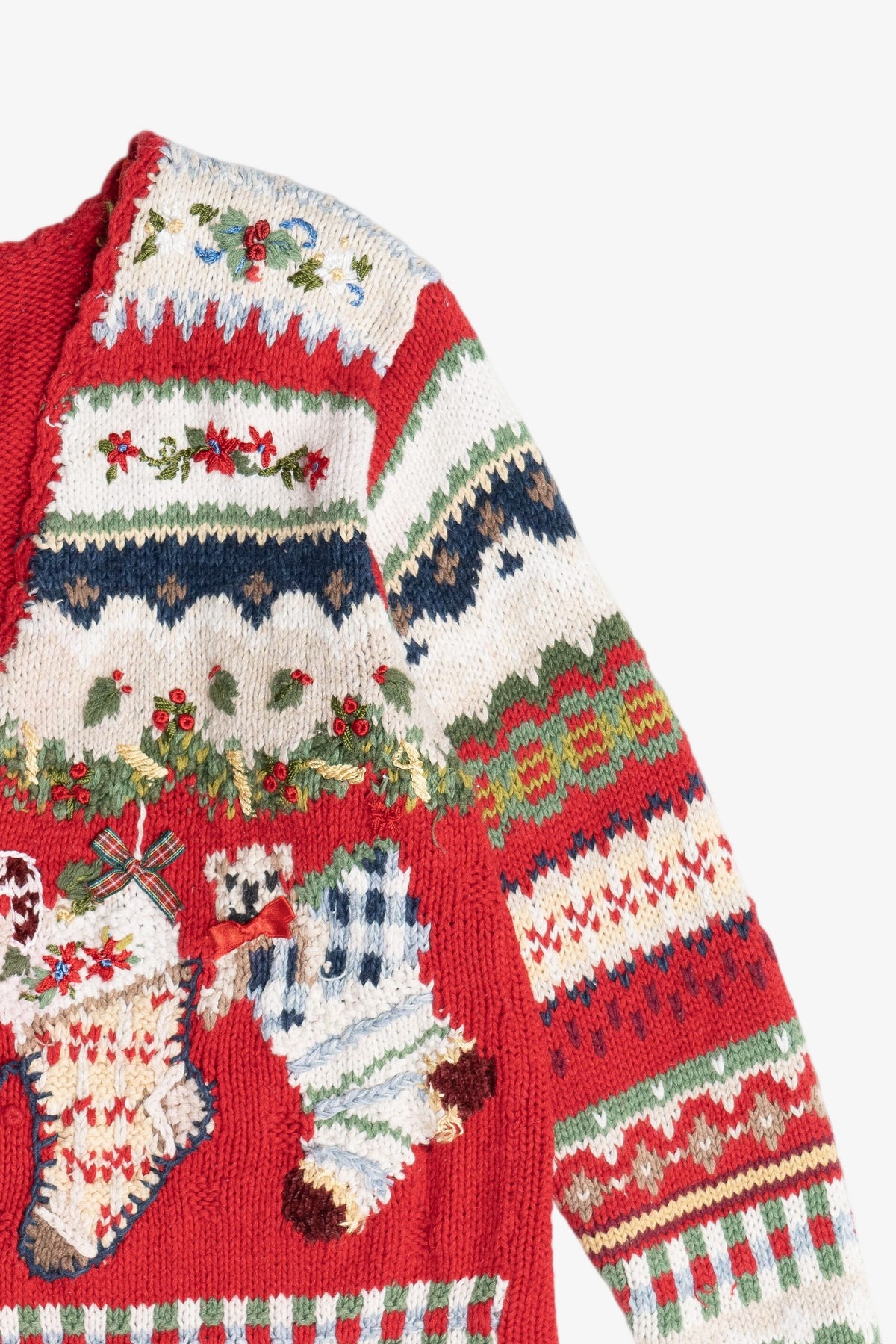Vintage Stockings Open Front Cardigan Ugly Christmas Sweater (1990s)