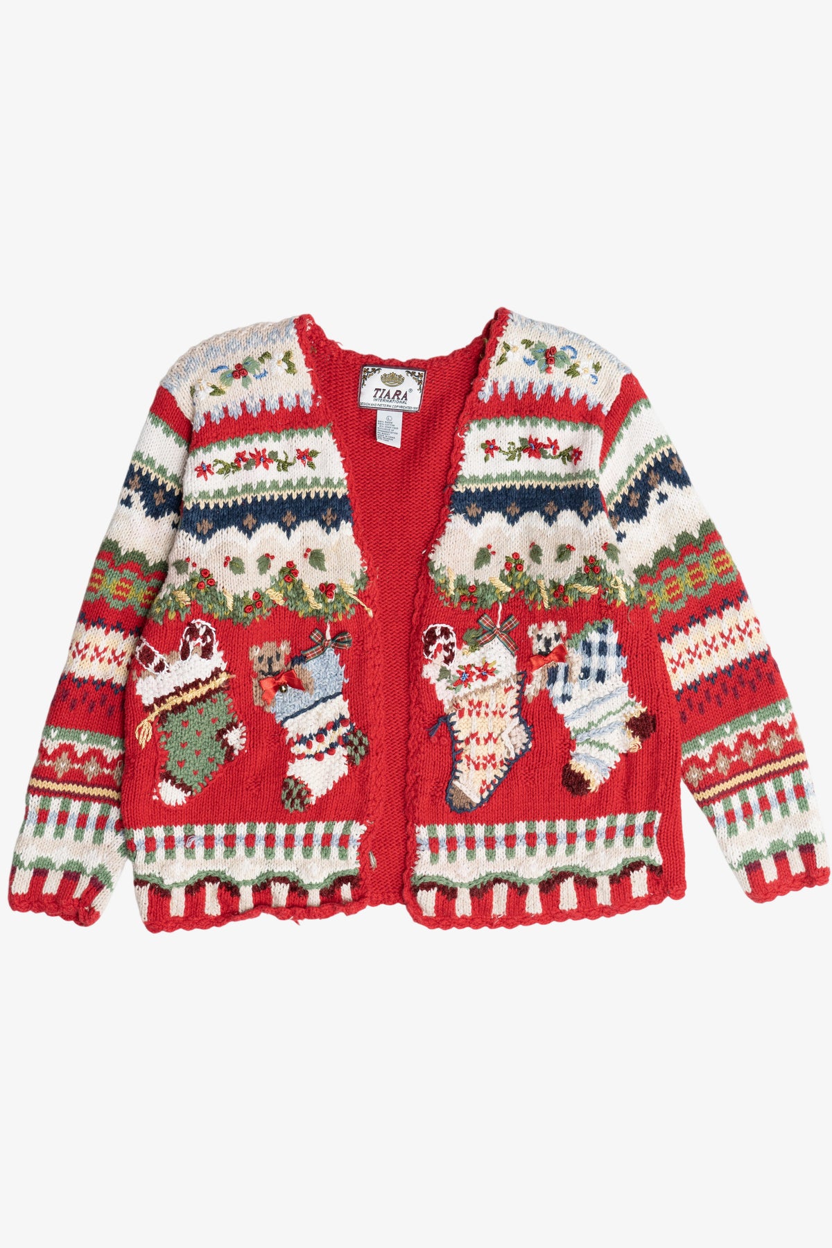 Vintage Stockings Open Front Cardigan Ugly Christmas Sweater (1990s)