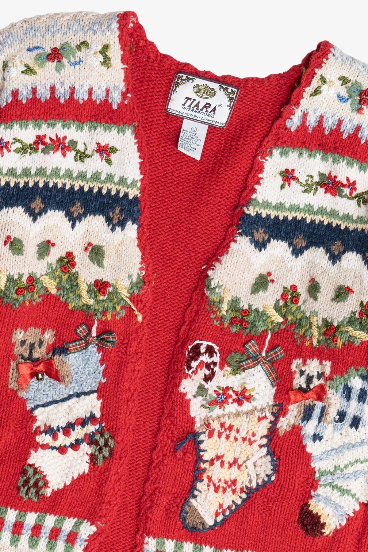 Vintage Stockings Open Front Cardigan Ugly Christmas Sweater (1990s)