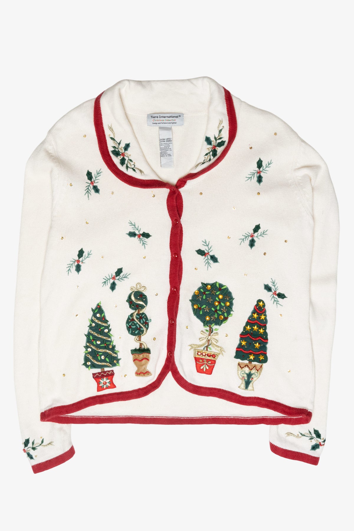 Festive Trees Vintage Ugly Christmas Cardigan (2000s)