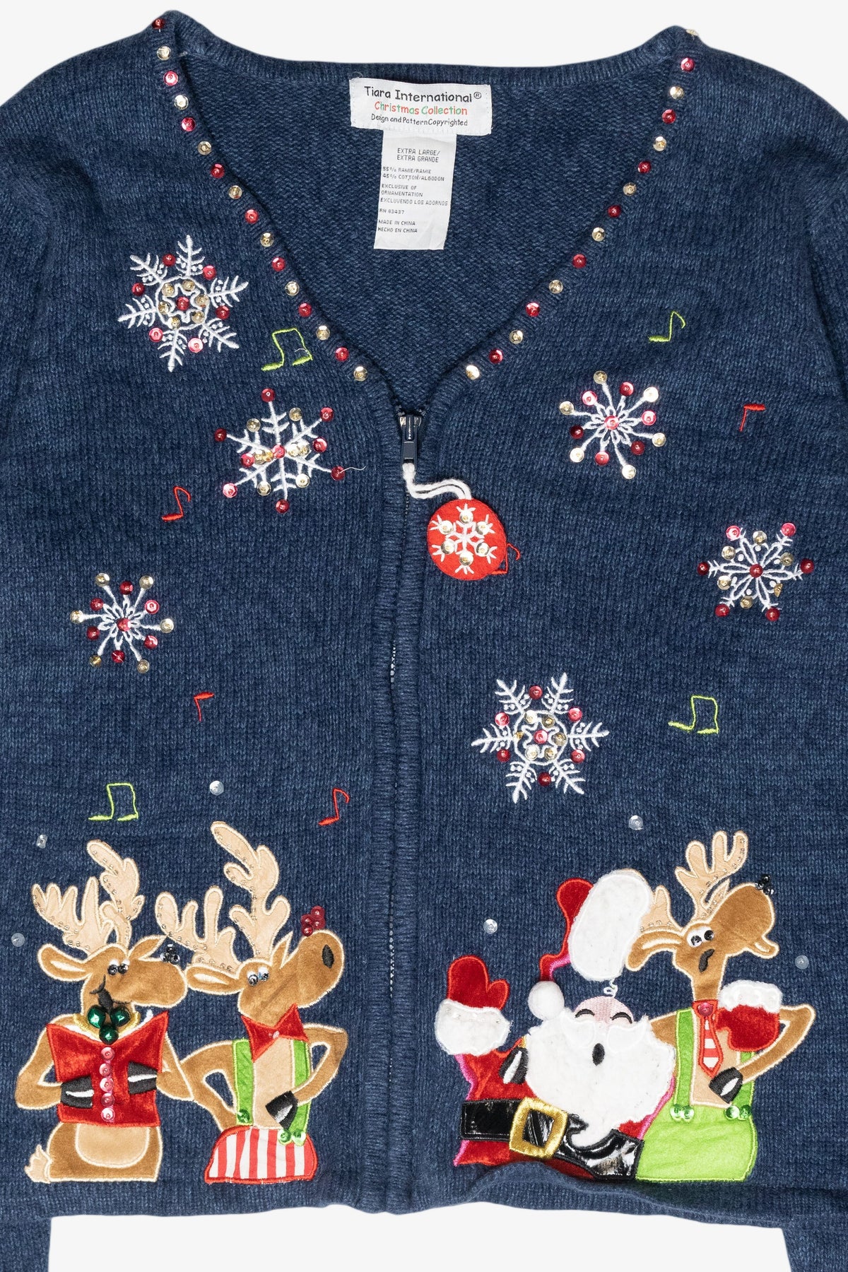 Caroling Reindeer Vintage Ugly Christmas Cardigan (2000s)