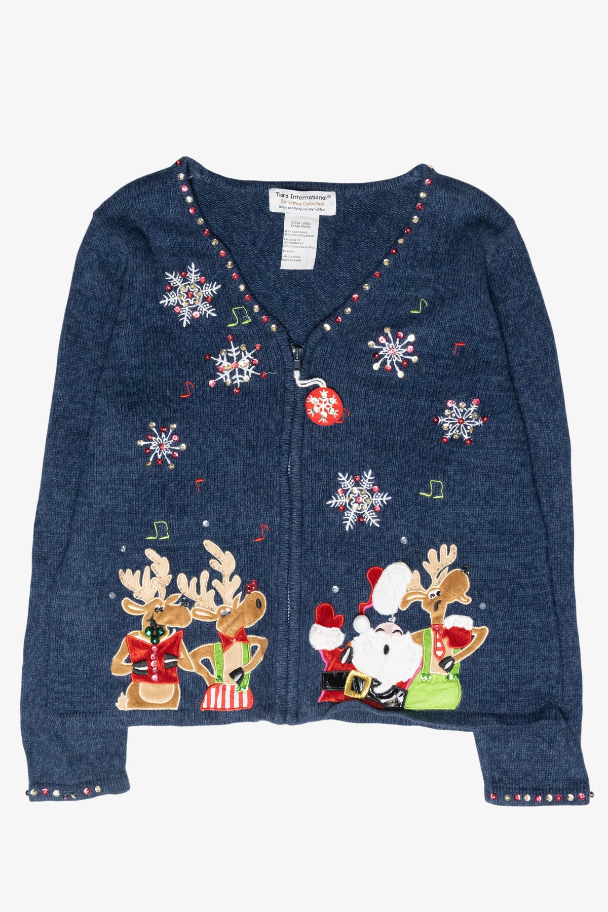 Caroling Reindeer Vintage Ugly Christmas Cardigan (2000s)