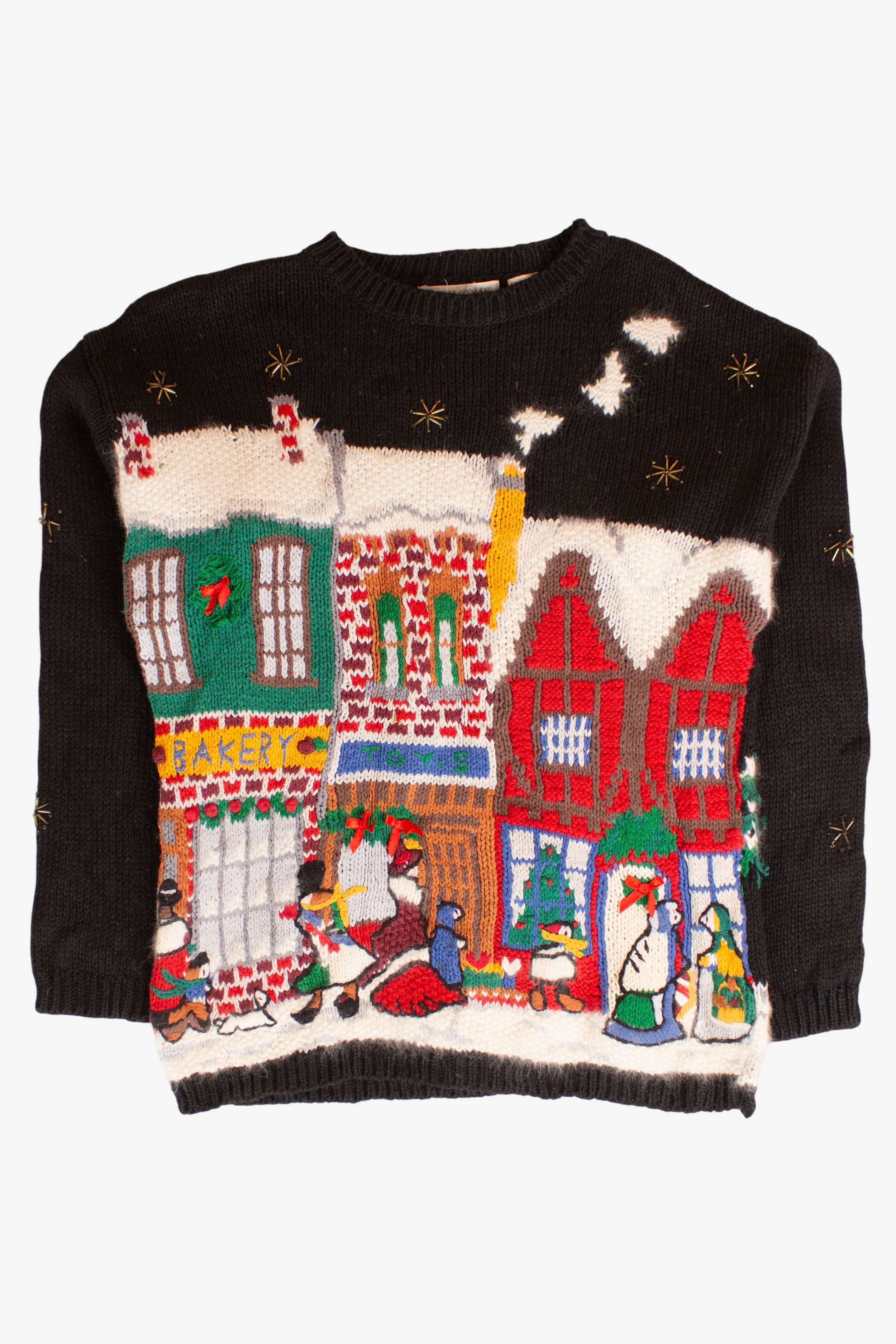 Vintage Town Landscape Ugly Christmas Sweater (1990s)