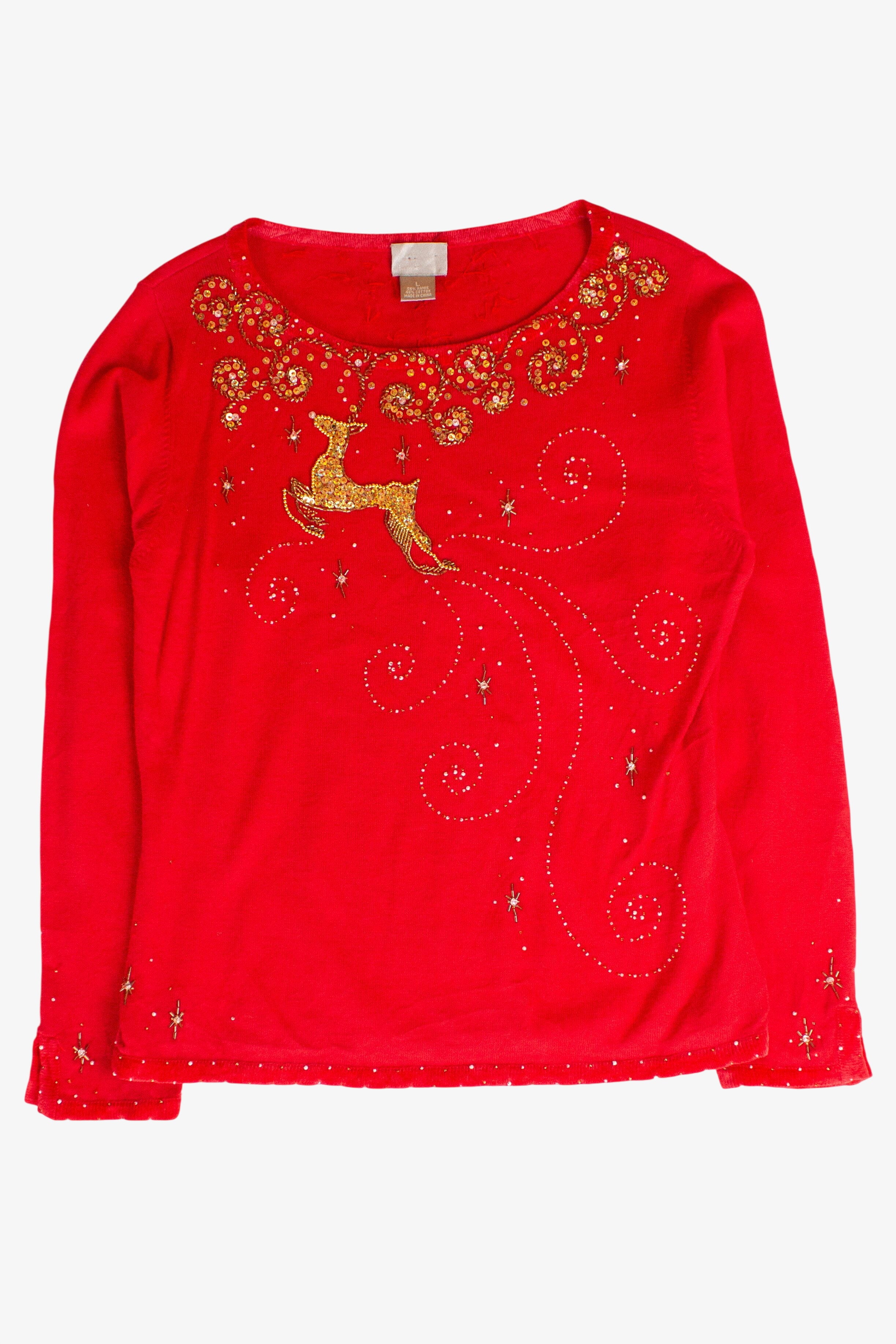 Beaded Reindeer Ugly Christmas Sweater (2000s)