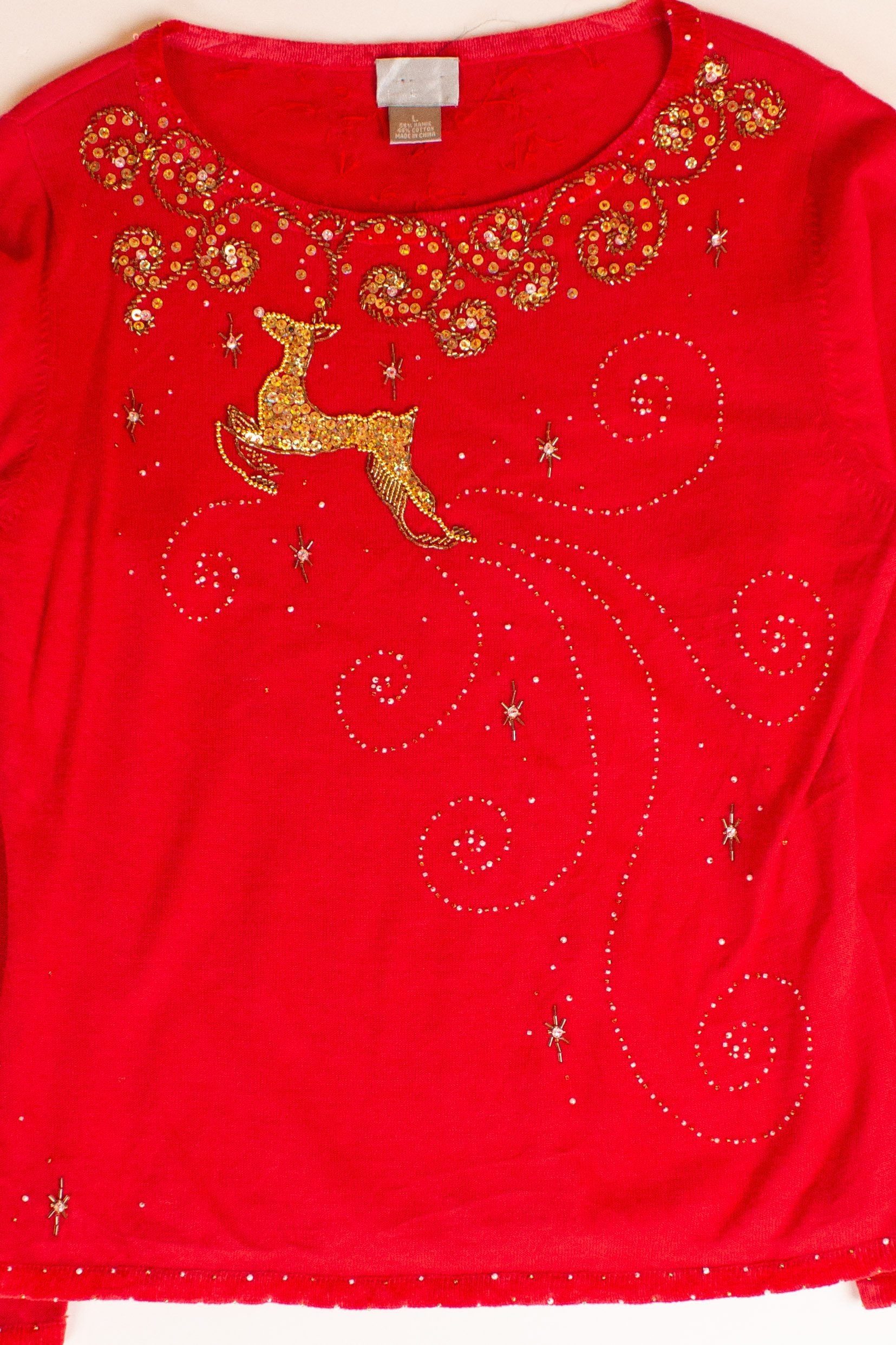 Beaded Reindeer Ugly Christmas Sweater (2000s)