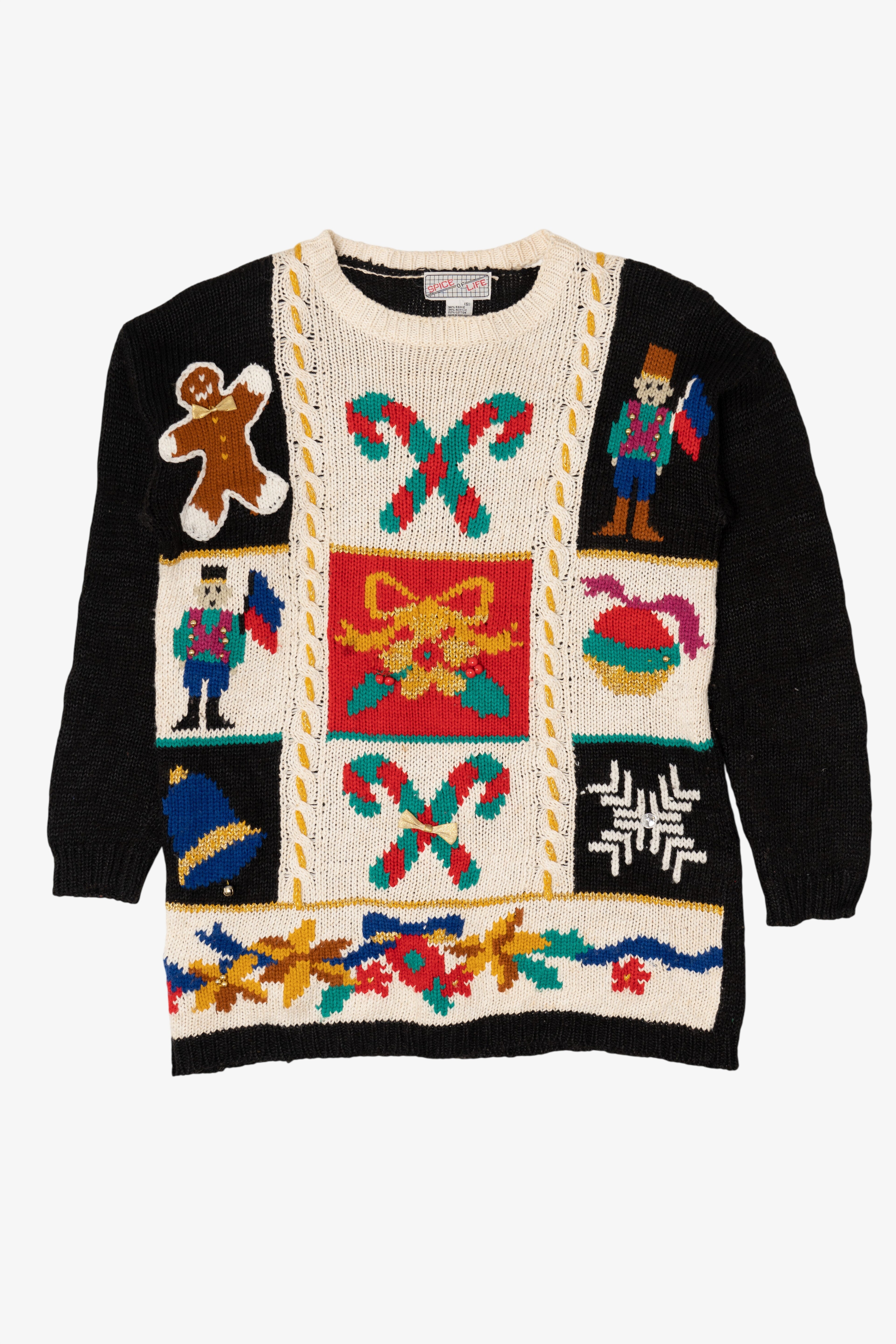 Vintage Black Spice Of Life Candy Canes Ugly Christmas Pullover (1990s)