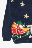 Vintage Navy Blue Santa Flying Ugly Christmas Pullover (1990s)