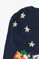 Vintage Navy Blue Santa Flying Ugly Christmas Pullover (1990s)