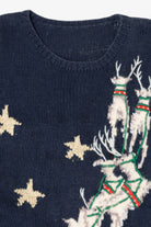 Vintage Navy Blue Santa Flying Ugly Christmas Pullover (1990s)