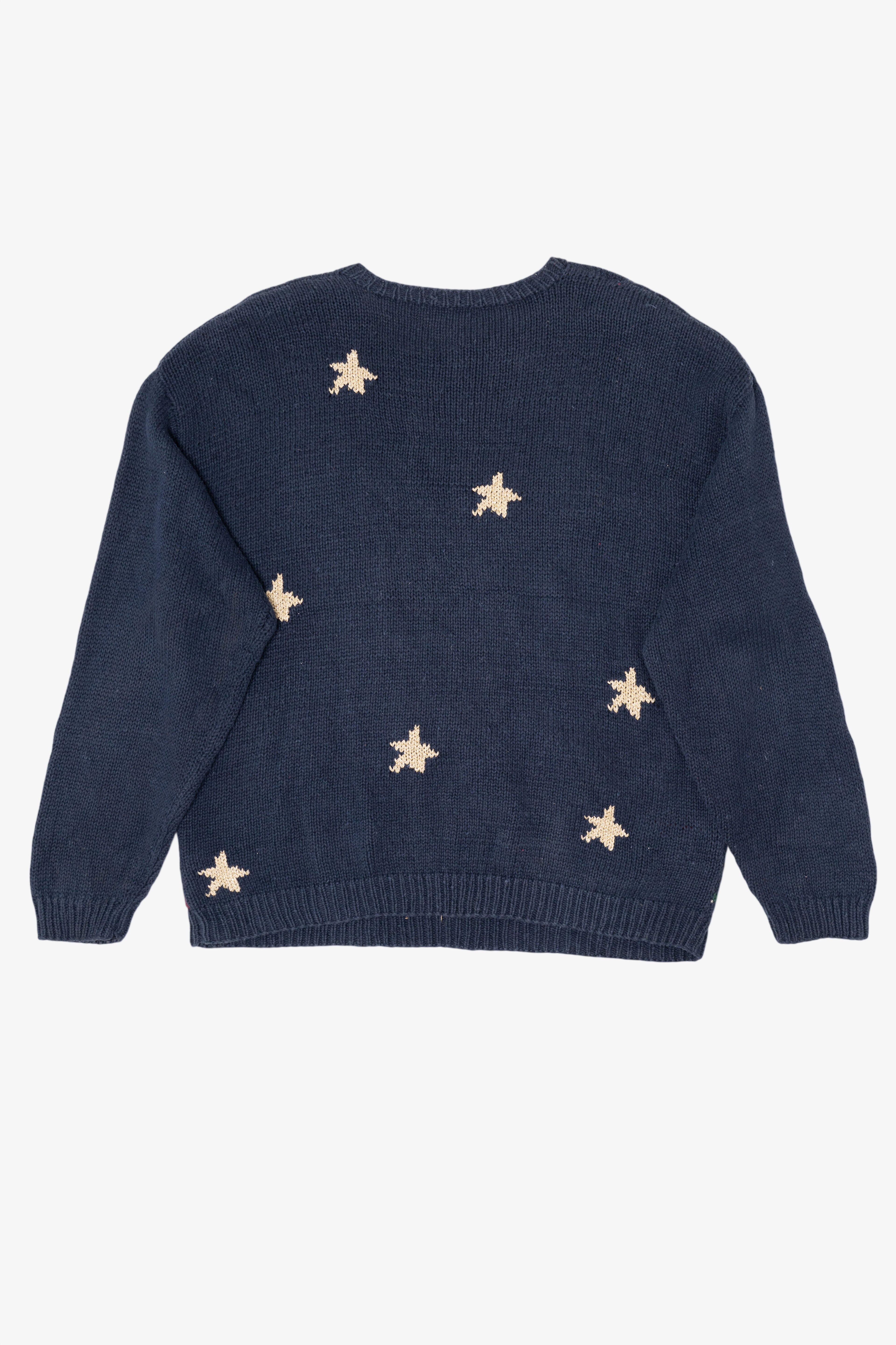 Vintage Navy Blue Santa Flying Ugly Christmas Pullover (1990s)