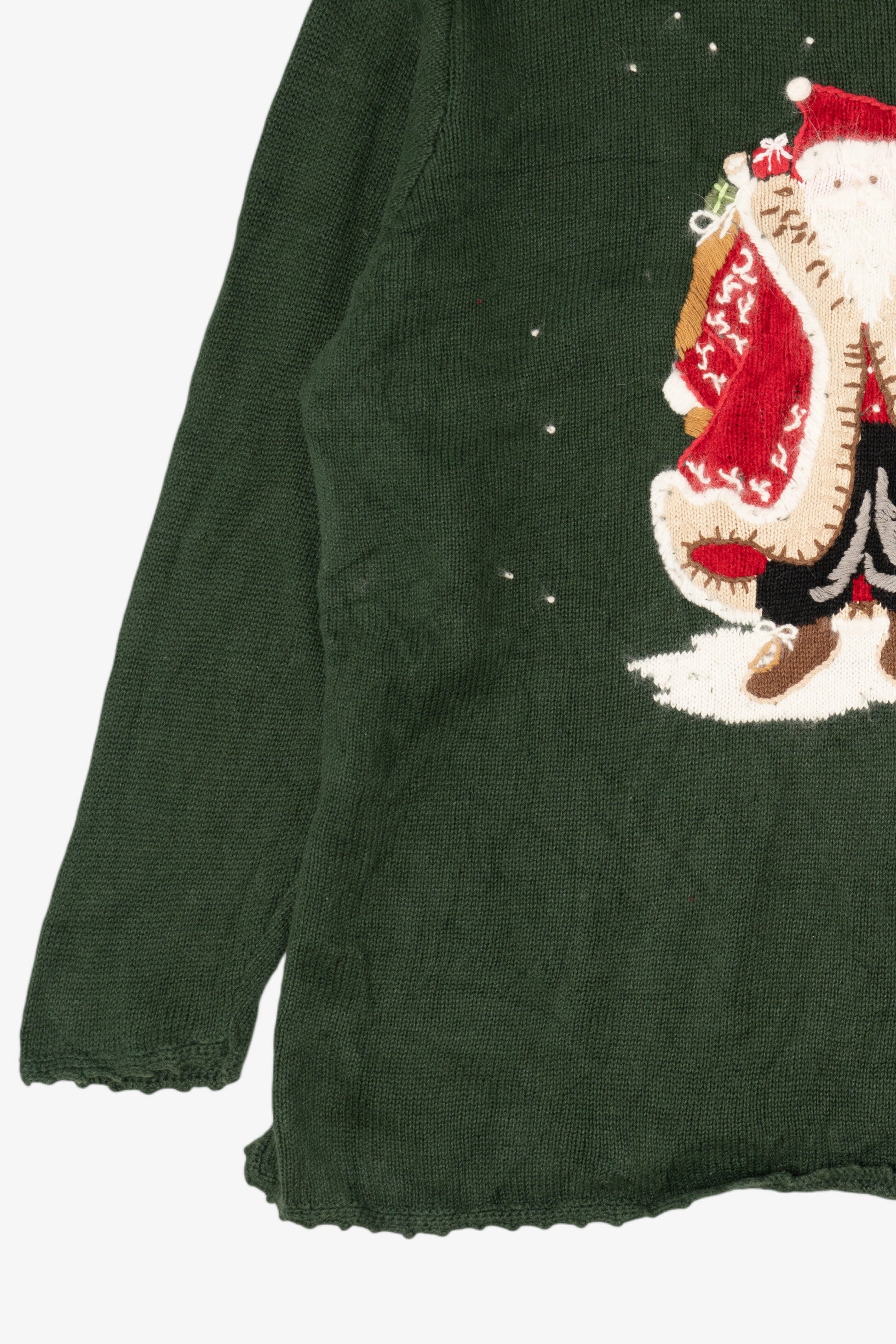 Vintage Green Quacker Factory Santa Ugly Christmas Pullover (1990s)