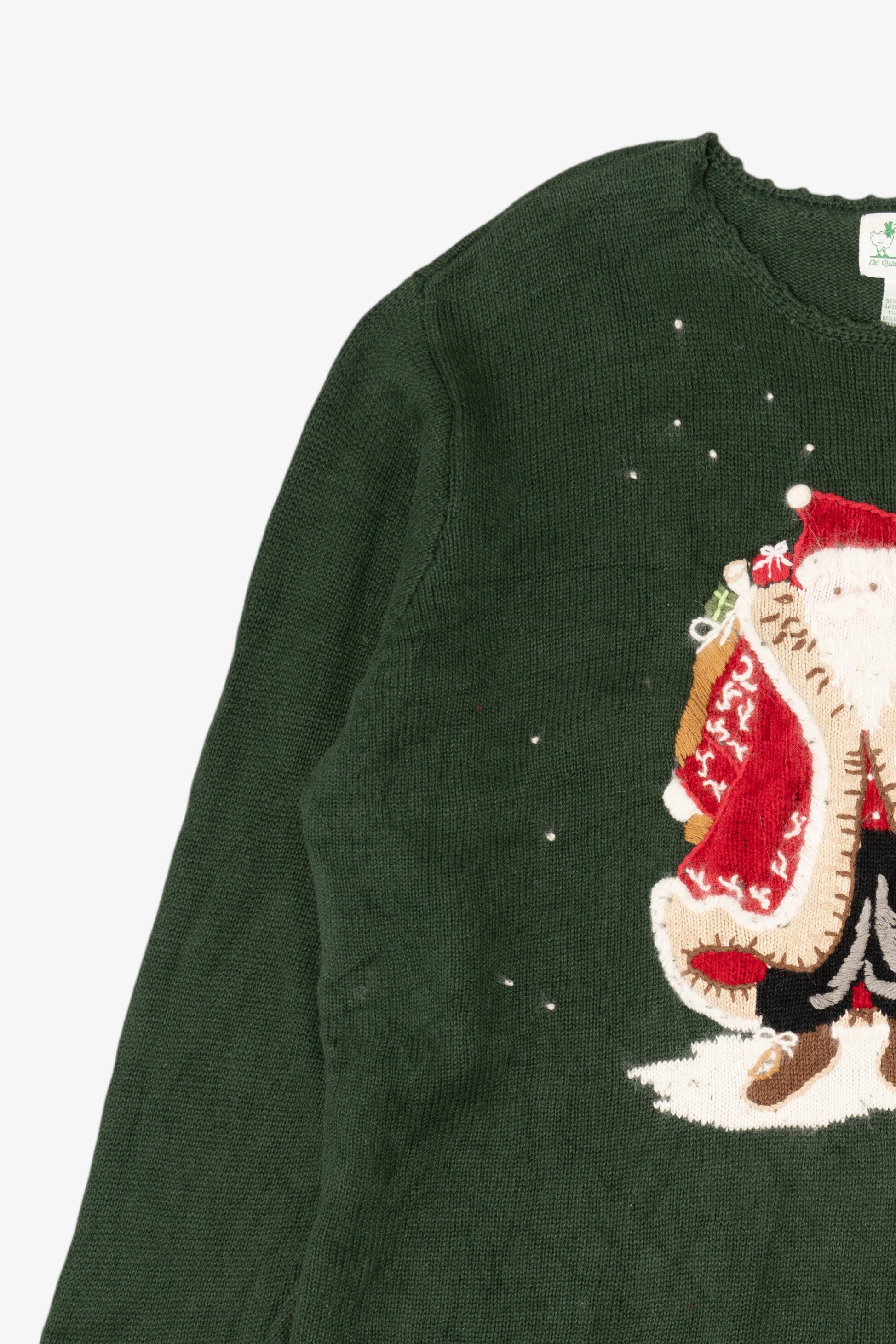 Vintage Green Quacker Factory Santa Ugly Christmas Pullover (1990s)