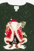 Vintage Green Quacker Factory Santa Ugly Christmas Pullover (1990s)