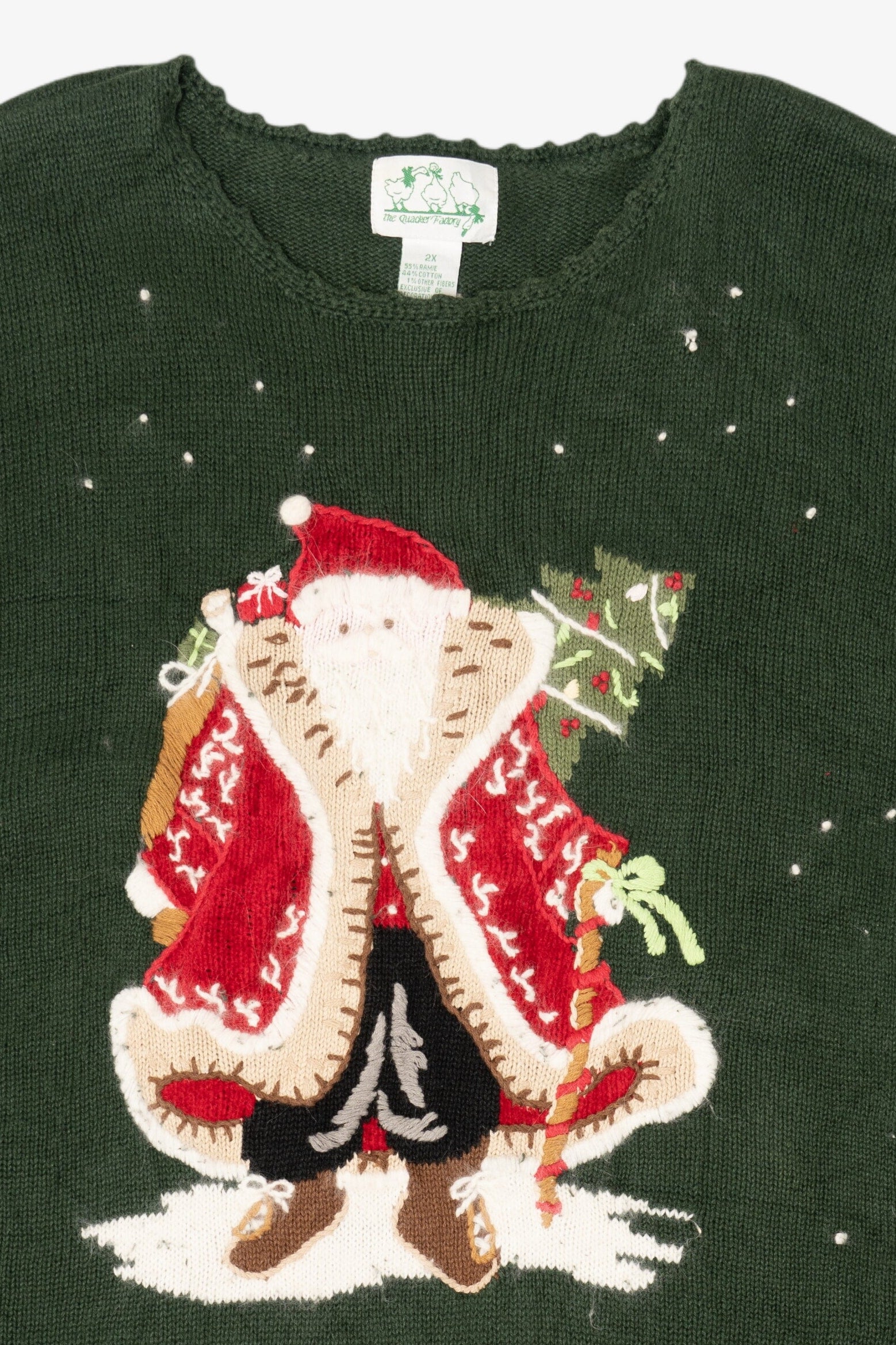Vintage Green Quacker Factory Santa Ugly Christmas Pullover (1990s)
