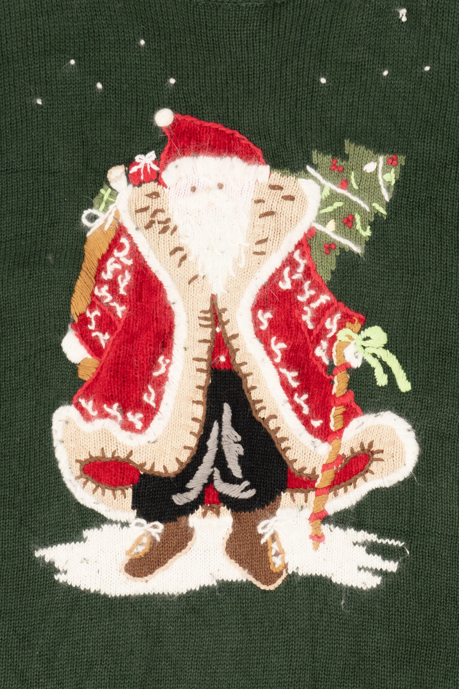 Vintage Green Quacker Factory Santa Ugly Christmas Pullover (1990s)