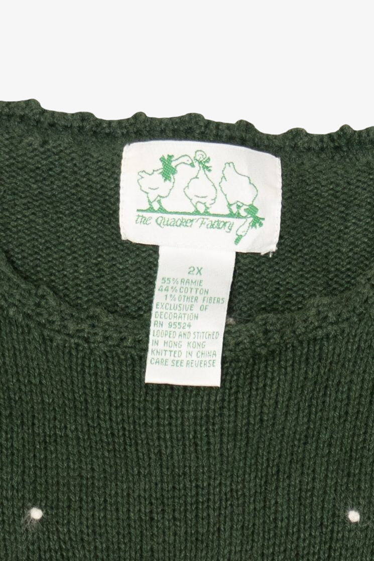 Vintage Green Quacker Factory Santa Ugly Christmas Pullover (1990s)