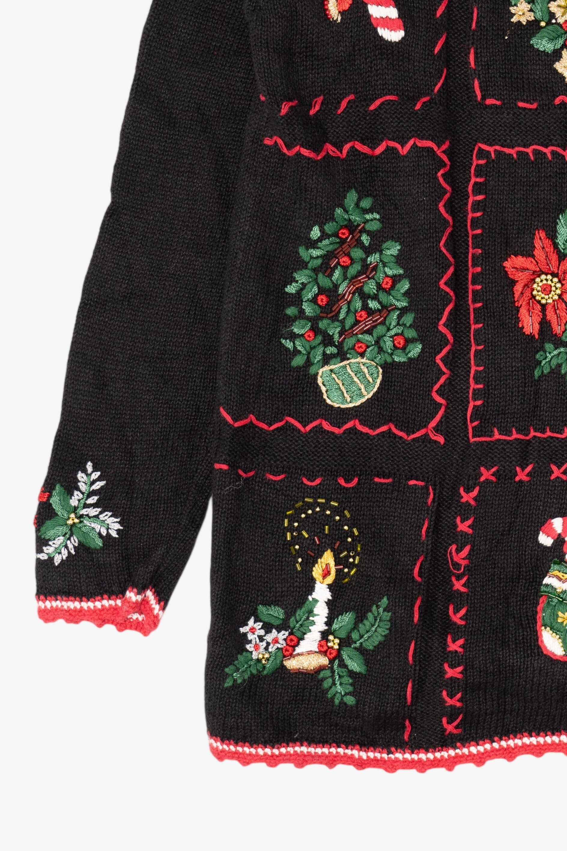 Vintage Black Work in Progress Ugly Christmas Pullover (1990s)