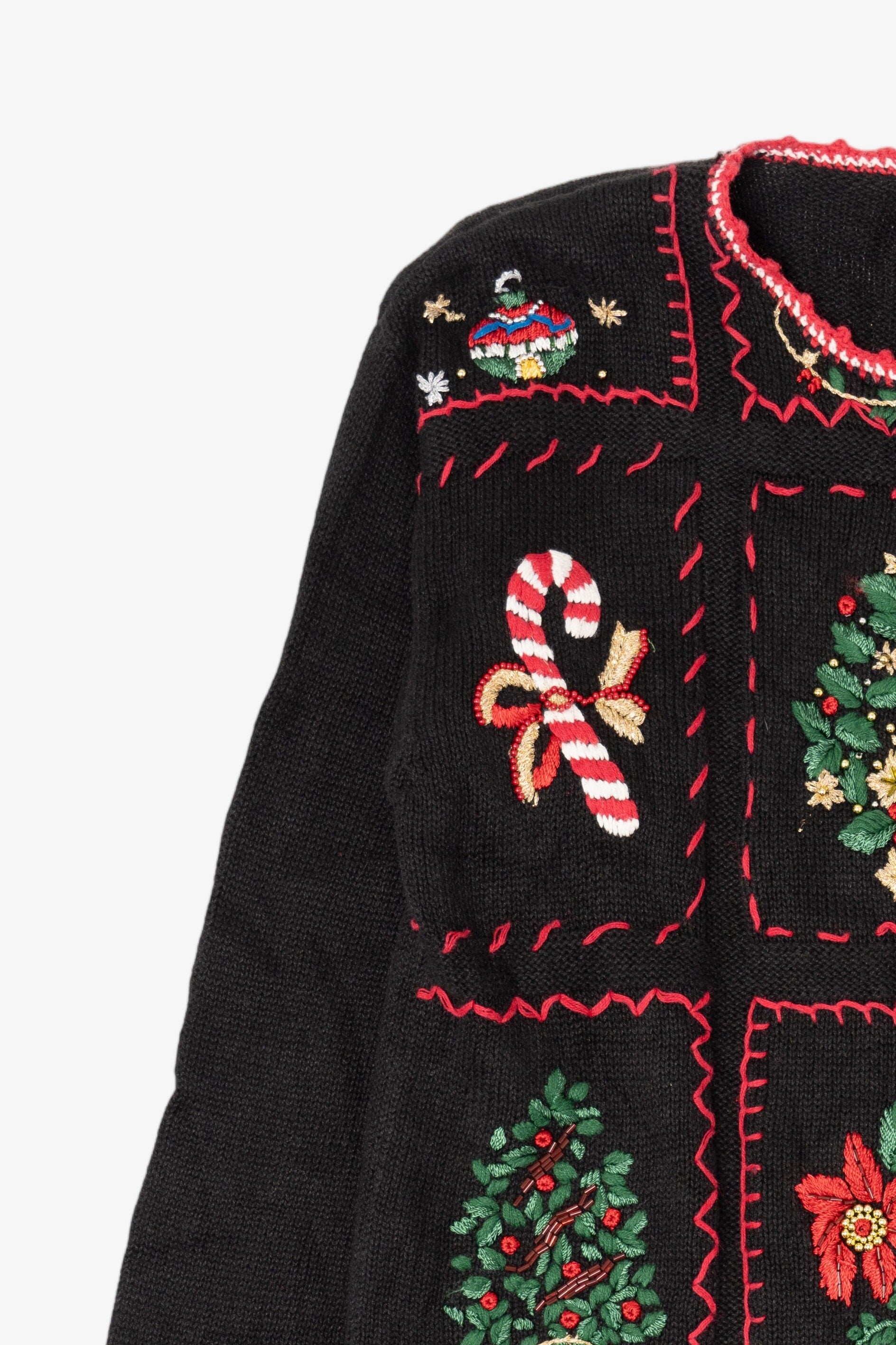 Vintage Black Work in Progress Ugly Christmas Pullover (1990s)