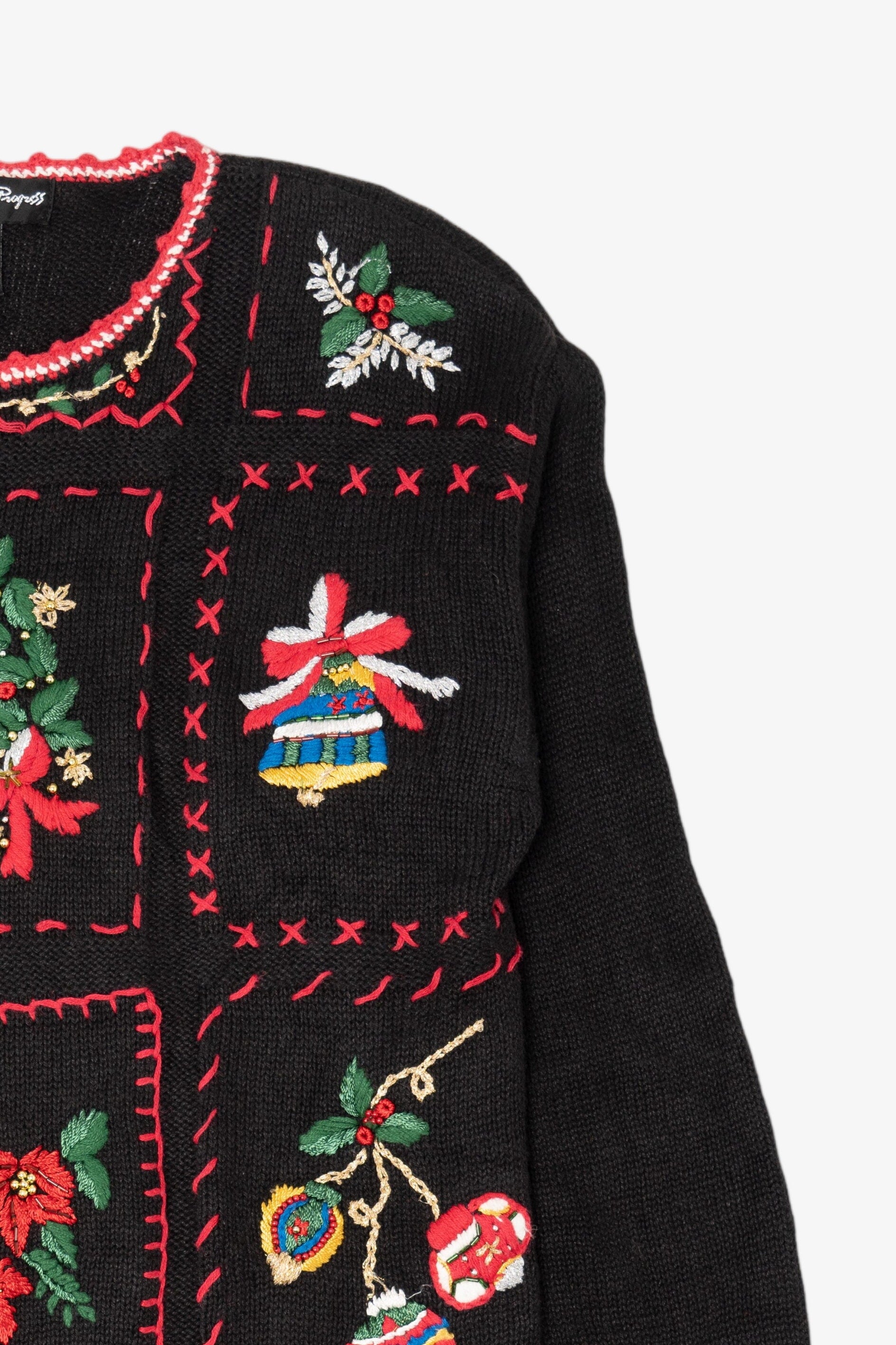 Vintage Black Work in Progress Ugly Christmas Pullover (1990s)